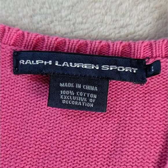 Vintage Ralph Lauren V-Neck Sweater Women's Large Hot Pink Embroidered Logo - Picture 5 of 7